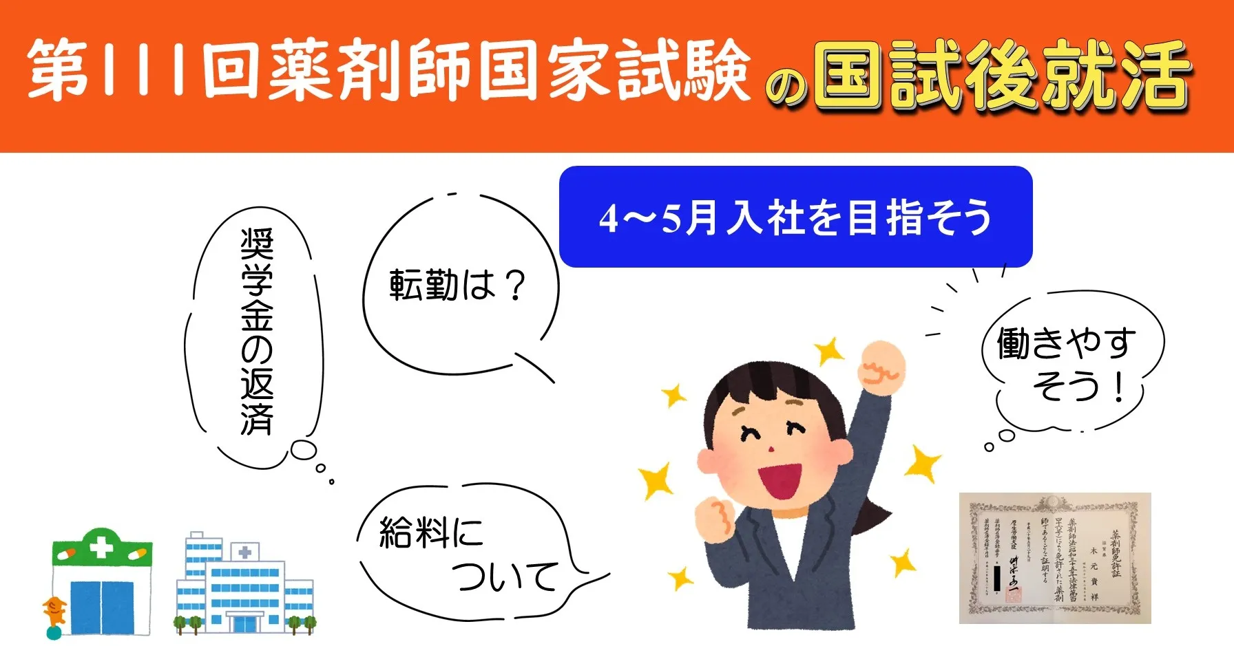 第111回薬剤師国家試験の国試後就活を成功させるにはどうすればよいのかを解説しています。