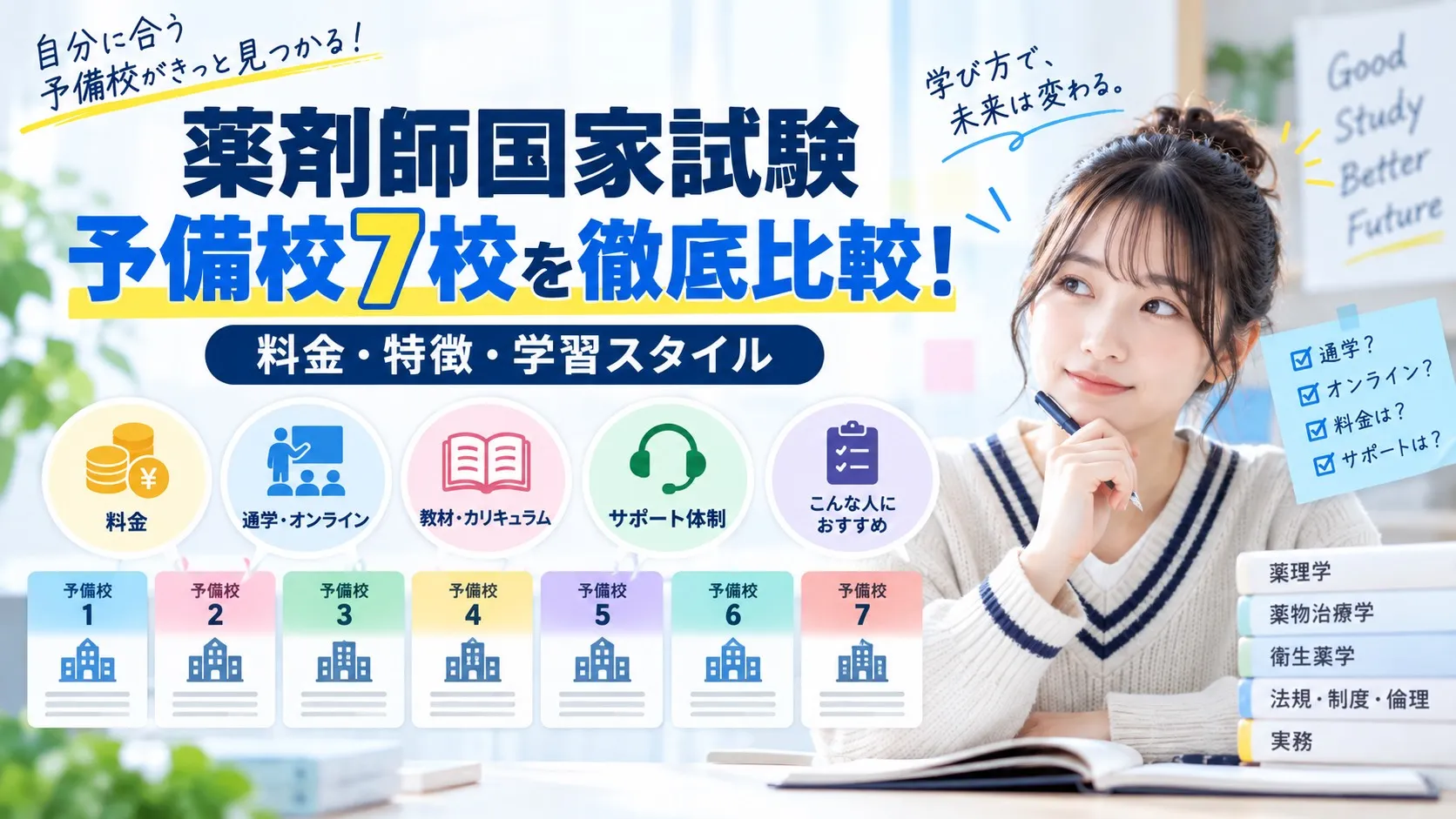 薬剤師国家試験対策のおすすめ予備校は？主要7校を料金・特徴で比較