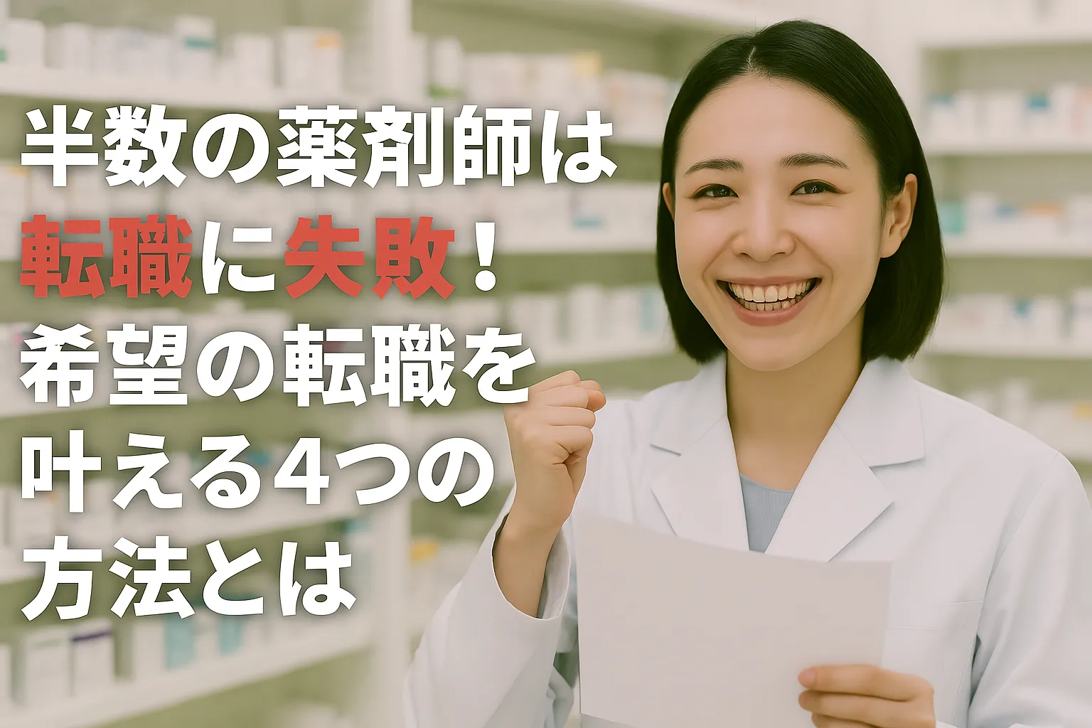 半数の薬剤師は転職に失敗しているって知っていましたか？希望の転職を叶える4つの方法を現役薬剤師が解説しています。